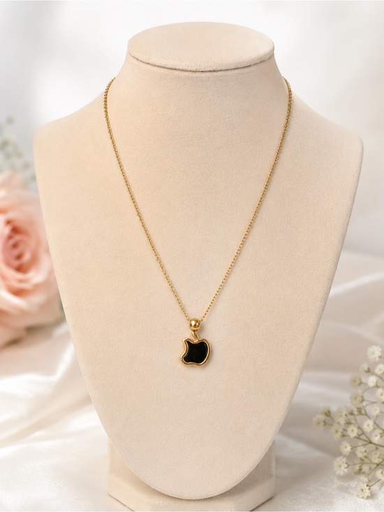 Unbranded Jewelry - Black Apple Pendant Necklace Gold Stainless Steel Minimal Charm Gift